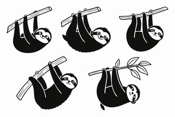 Minimalist cartoon sloth icon set with black yellow and cyan colors