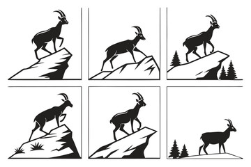 Eight minimalist chamois icons in black and color
