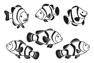 Minimalist clownfish and ocean life icon set