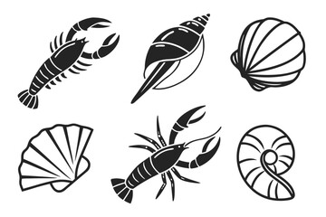 Minimalist clam shell icon set with eight unique designs