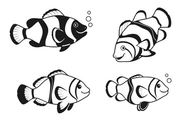Minimalist clownfish swimming icon set