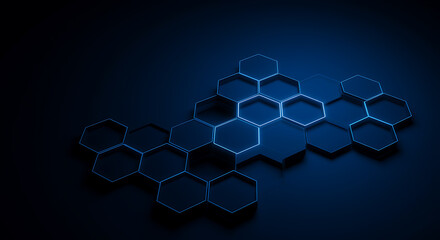 Dark blue glowing hexagonal grid pattern geometric