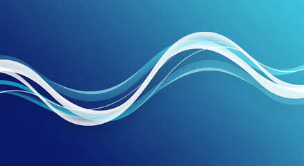 Abstract flowing white and blue waves on dark blue background