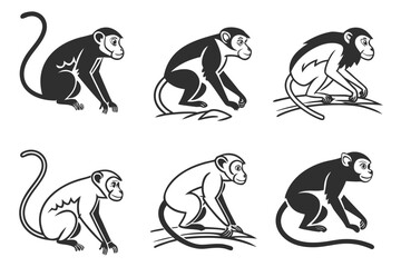 Minimalist crab eating macaque icon set