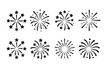 Fireworks icon set. Vector black symbols of celebration and festive glyph illustrations
