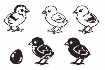 Fototapeta premium Cute chick minimalist icon set in black and yellow