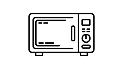 Microwave, black and white line, vector, isolated, white background.