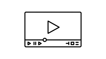 Video player, black and white lines, vector, isolated, white background