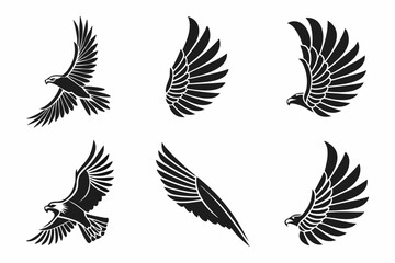 Minimalist abstract eagle wing icon set in black and yellow