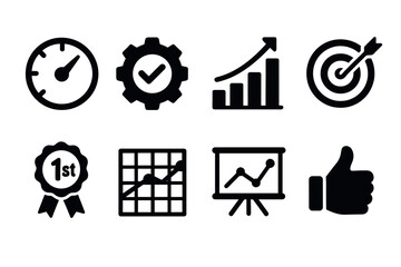 Performance and productivity icon set. Vector black symbols of efficiency and success
