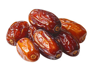 Close-up of several dried dates, glossy and dark brown