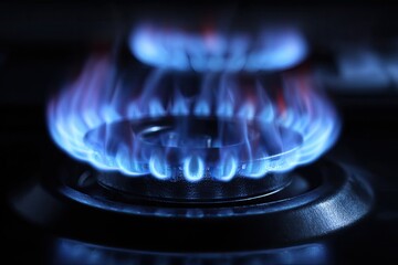 Close-up of a gas burner igniting