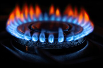 Close-up of gas stove burner flames