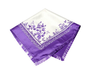 Purple and white silk scarf with floral print