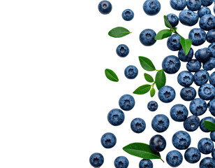 Fresh blueberries with leaves against black