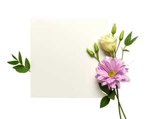 Blank white card with pastel flowers