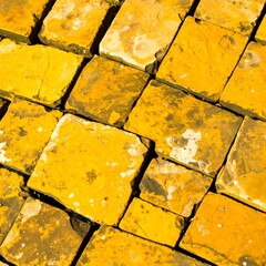 Close-up of Yellowish Square Tiles, Stone-like Texture