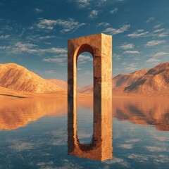 3d render of a desert scene with a podium in the middle
