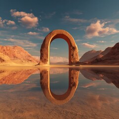 3d render of a desert scene with a podium in the middle
