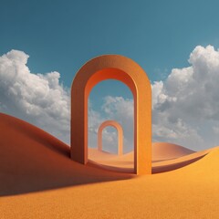 3d render of a desert scene with a podium in the middle
