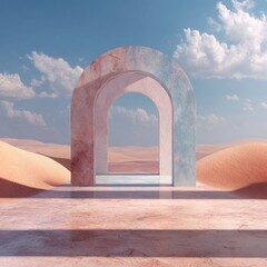 3d render of a desert scene with a podium in the middle
