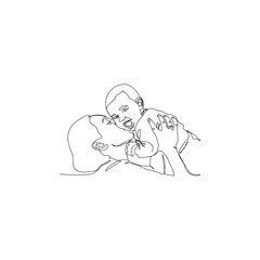Continuous one line art of mother playing with baby, minimalist family illustration
