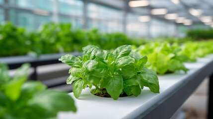 Greenhouse view with Middle Eastern agronomist managing hydroponic basil and greens, innovative sustainable tech, organic market pick scalability, nutrient-dense new harvest. three-quarter wide