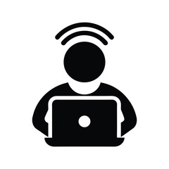 Connected Professional Silhouette of Person Working on Laptop with Wireless Connection