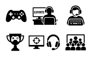 Esports and pro gaming icon set. Vector black symbols of competitive video games