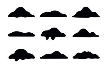 Abstract liquid and dripping shapes icon set. Vector black symbols of melting or slime