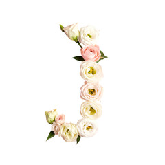 Floral letter J, delicate pastel blooms