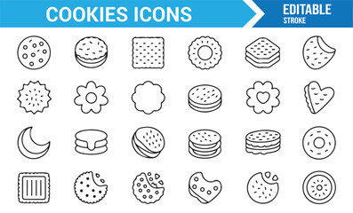 Vector outline cookie pack featuring star, heart, and round biscuit designs