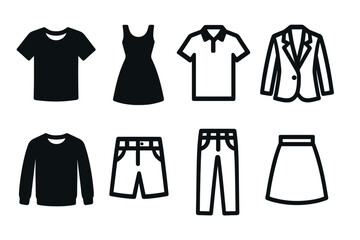 Clothing and apparel icon set. Vector symbols of fashion and garments