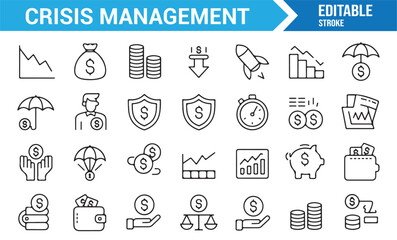 Crisis and risk control vector icons collection for finance and business design