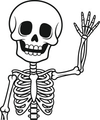 Cartoon skeleton waving hello with a friendly gesture