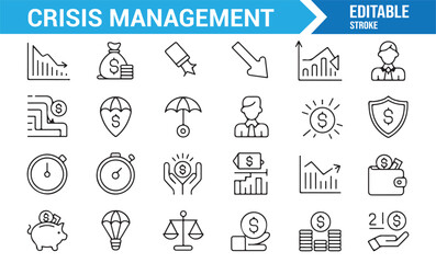 Financial planning and management icons set with wallet and balance symbols