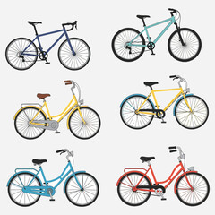 Fototapeta premium A diverse collection of various illustrated bicycles, showcasing different styles and models for urban commuting, sports, and recreational cycling adventures