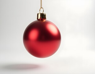 Shiny Red Christmas Ornament Ball on White Background