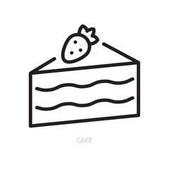 Piece of cake with berry line icon. Sweet pastry, bakery symbol. Food concept. Isolated on a white background. Editable stroke. Flat design. Vector illustration.