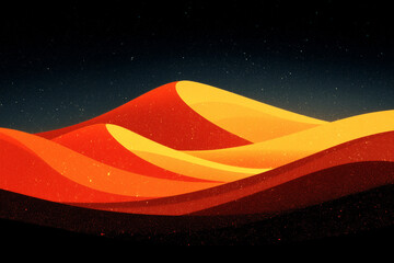 Colorful abstract desert sand dunes at night