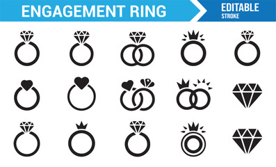 Editable stroke vector of engagement and couple rings for jewelry design