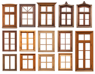 Collection of antique wooden windows, various styles
