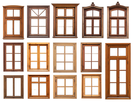 Collection of antique wooden windows, various styles