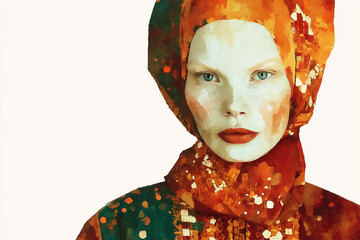 Woman in colorful headscarf digital painting