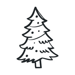 Fototapeta premium Hand-drawn christmas tree with simple decorations on white background