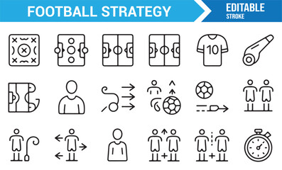 Soccer tactics editable stroke icons collection for team coaching illustrations