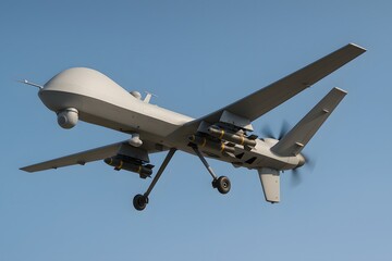 High-Resolution 3D Render of Armed Military Drone Flying in Clear Sky