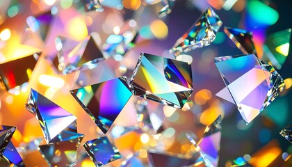 Abstract Crystal Reflections with Rainbow Light and Bokeh Background