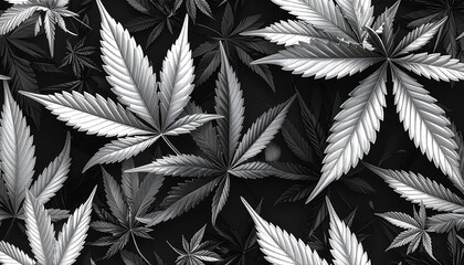 Abstract Black and White Cannabis Leaf Pattern, Artistic and Decorative Design