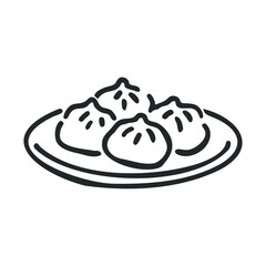 Plate of asian dumplings in minimalist black and white line art